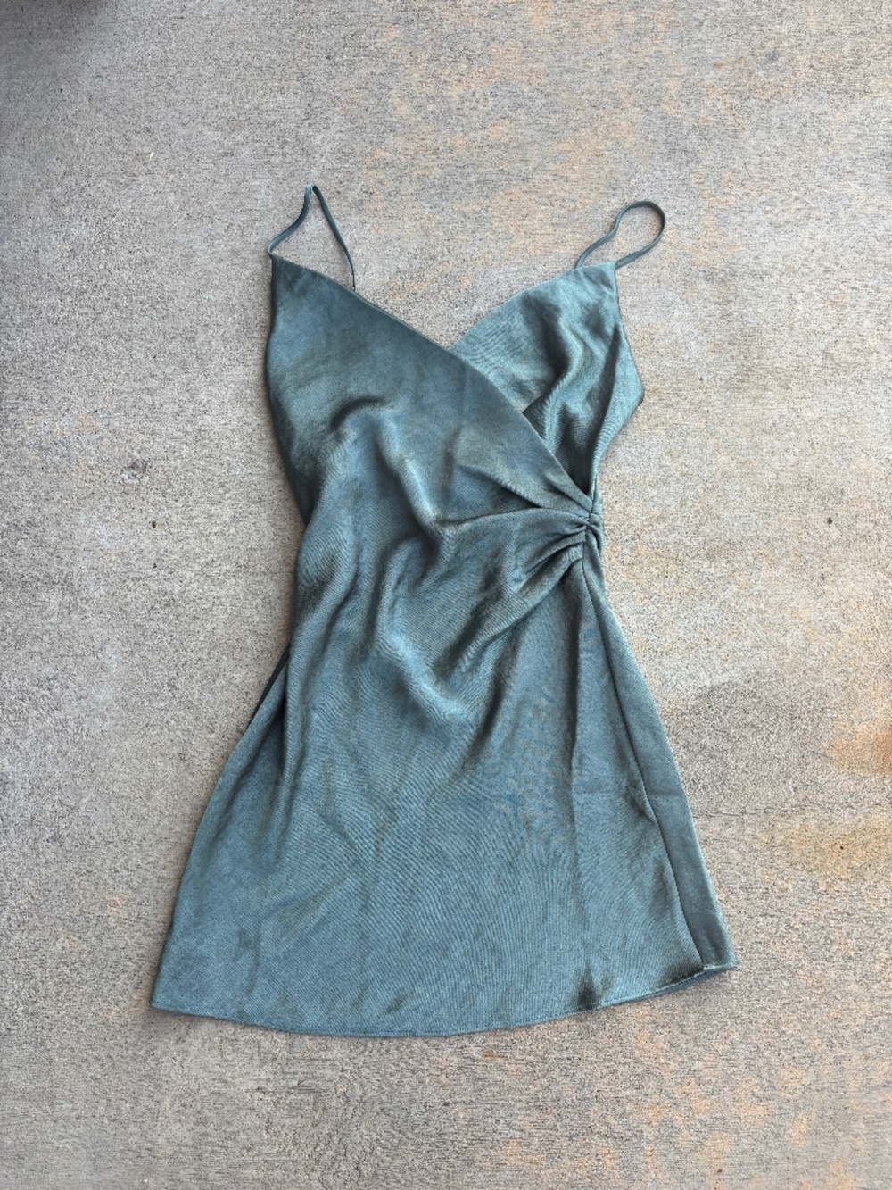 Wilfred Aritzia Draped Satin Faux Wrap Mini Dress Olive Green XS